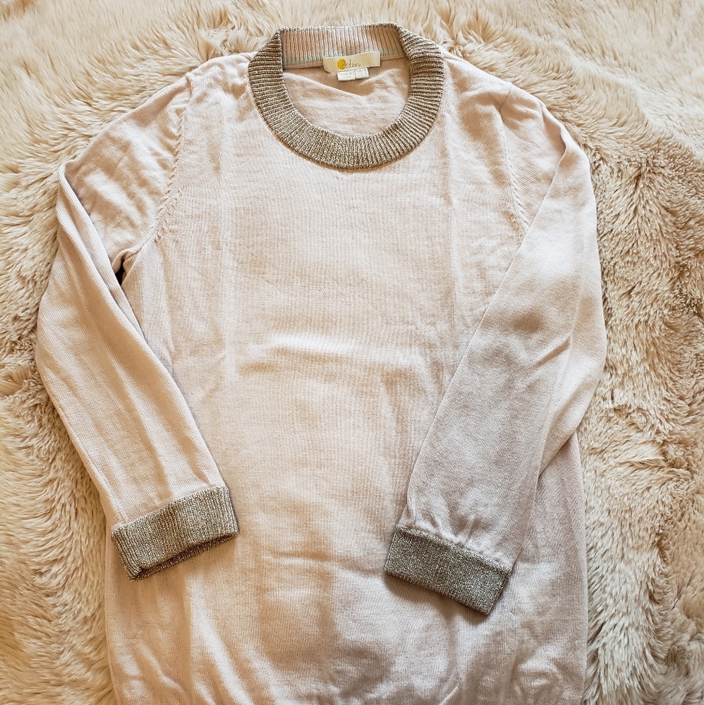 Pink with gold collar and 3/4 sleeve trim